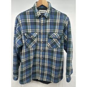 Vintage Gander Mountain Blue Plaid‎ Flannel Shirt Jacket XL USA Quilted Lined